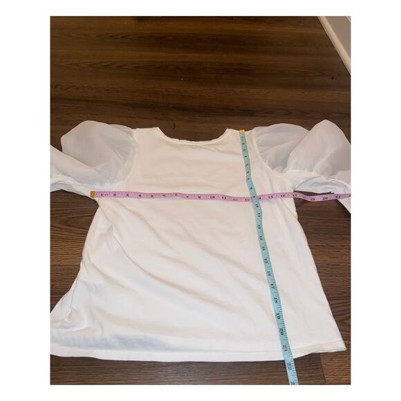 EUC ZARA Puff Sleeve Blouse White Size M | Sheer Organza Sleeve Top - Picture 6 of 10